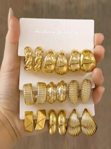 18/6 pièces Set de boucles d'oreilles femmes personnalisées CCB, set de boucles d'oreilles à tige géométriques texturées minimalistes, convient pour la vie quotidienne, les festivals de musique, les rendez-vous, cadeau de vacances exquis