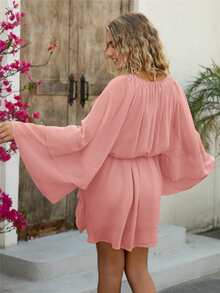 Damen elegantes Chiffon-Lässig Kleid im Resort-Stil mit mehrschichtigen Rüschen-Saum, lässig, Boho/Bohème-Stil, Outfit für Frühling/Sommer, Frühlingsurlaub