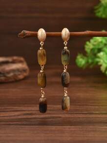 Conjunto de 2 peças elegantes e modernas de pingente de resina boho com textura de mármore e brincos semicirculares, chiques e versáteis para mulheres, adequados para férias, festas e uso diário. Cada peça de resina possui cor e padrão únicos, com falhas naturais decorrentes do processo de fabricação.