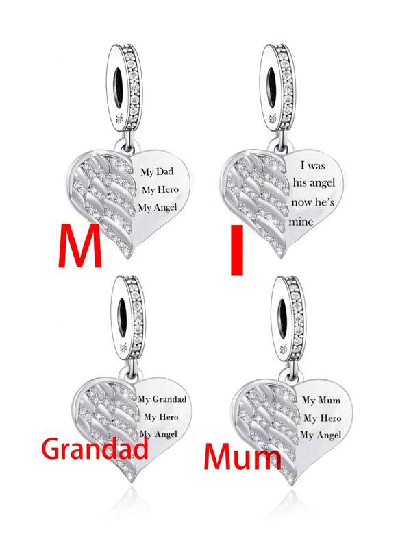 1 stuk 925 sterling zilveren mijn vader mijn held mijn engel hartvormig ontwerp armband of ketting bedels kralen doe-het-zelf sieraden maken, de ideale keuze voor geschenken