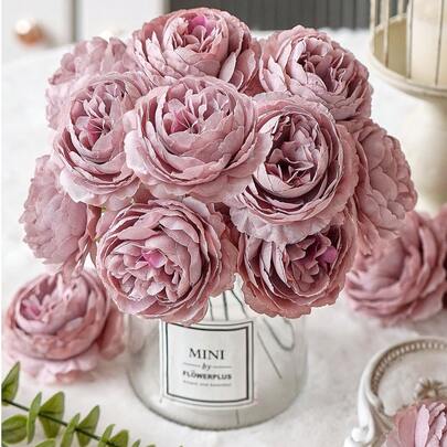 12/24 件仿真牡丹花，带茎，用于婚礼派对装饰、蛋糕装饰和家庭客厅餐桌中心装饰、假植物、秋季装饰、房间、书桌、花园装饰、房间装饰用品