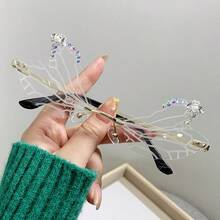 1 件个性化无框边蜻蜓翼水钻装饰时尚眼镜，时髦适合化装舞会学院风适合返校蝴蝶形水钻装饰