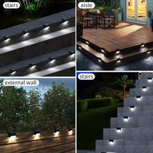 16/32pc Solar Outdoor Stair Light IP66 Grade LED Stair Light Solar Fence Light Suitable For Courtyards, Terraces, Steps, Walkways, Lawns, And Christmas Or Winter Outdoor Decorations. Enhances Nighttime Safety And Ambiance.Battery Capacity: 700MA - 32pc LED 白色 - 查看 2