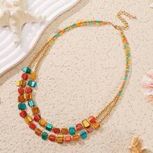 1pc Bohemian Double Layered Colorful Chip Shell & Beaded Necklace