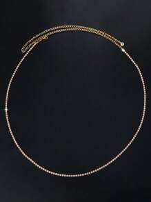 1pc Simple Single-Strand Crystal Waist Chain, Gold Color Body Chain, Sexy Bikini Beach Party Waist Decor