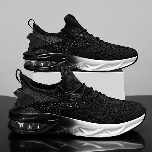 Plus Size Men's Summer Breathable Mesh Sports Shoes, Air Cushioned Running Sneakers, Color Block Casual Outdoor Athletic Shoes