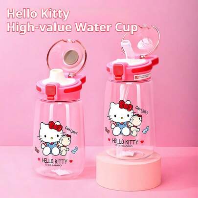 SANRIO 1个580毫升猫咪造型塑料水瓶，大容量运动水杯，防漏密封，便携，适合户外和学校使用