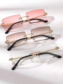 3pcs Women's Classic Square Frame Metal Frame Y2K Blue Double Bridge Glasses Set Rectangular Shape Women Fashion Glasses Shades - Multicolor - View 10