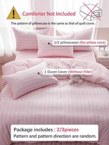 2/3件套条纹粉色床上用品套装，男女皆宜，学生宿舍理想之选，超级柔软，可爱清新，适合春夏学生使用，水洗磨毛被套和枕套套装，床上用品，不含被芯，提供双人床、大号床、特大号床尺寸，可用于房间装饰 - 粉色 - 查看 4