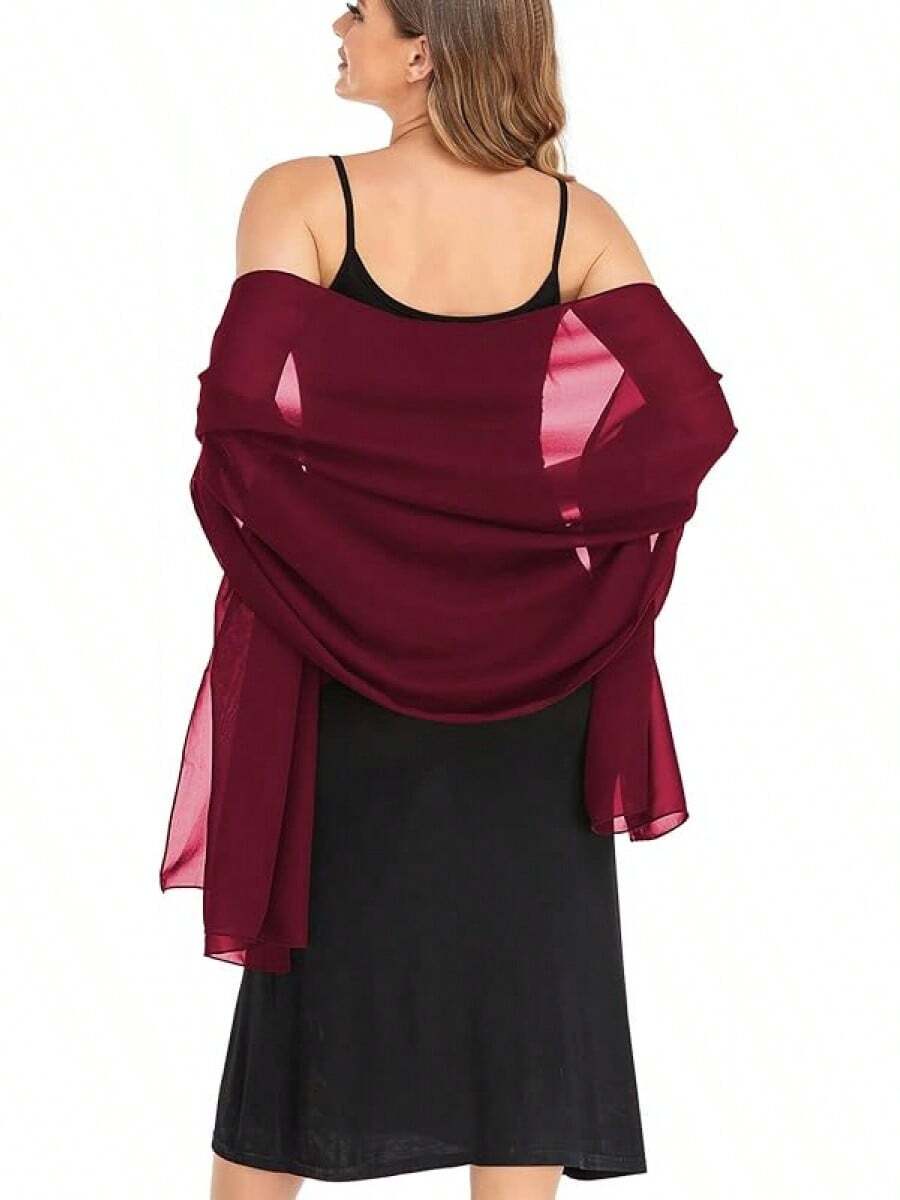 Shawls And Wraps Evening Dresses Sheer Chiffon Women Elegant Soft Silky Wraps Wedding Bridal Scarf - 酒紅色 - 查看 1