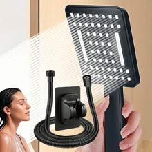 Square Shower Head Handheld Shower Head, Lightweight And Textured, Equipped With Bracket And Shower Hose, 2 Specifications To Choose From (Black)