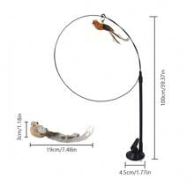 2pcs Set: Detachable Feather Decor Bird Toy + Strong Suction Cup Cat Teaser Wand, Attracting Cats To Pounce, Swat And Stimulate Hunting Instinct