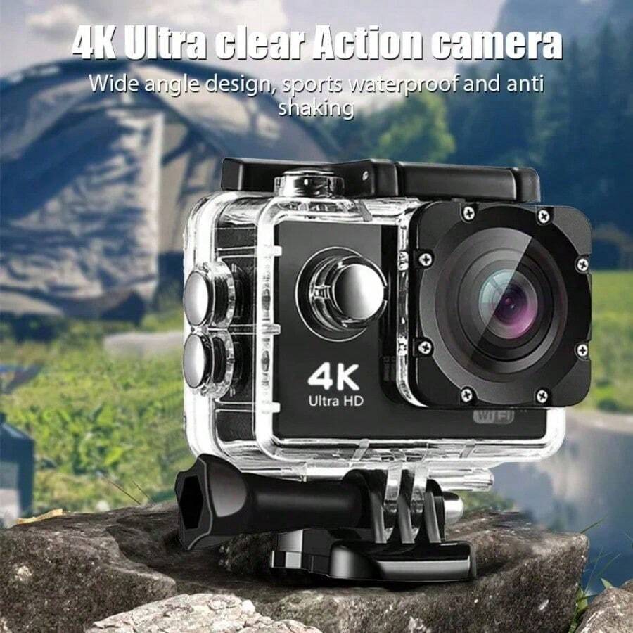 1pc 1080P HD Action Camera With Fisheye Lens, 140° Wide Angle, 2.0inch LCD Display, Digital Image Stabilization, Auto Exposure, Rechargeable Battery/USB Power, SD Card Slot, MP4 File Format For Outdoor Sports Recording - 黑色 - 查看 1