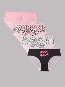 Set da 4 Pezzi Biancheria intima slip per Ragazze Pre-adolescenti, Stampa Semplice Fashion Cuore e Pois, Comodi