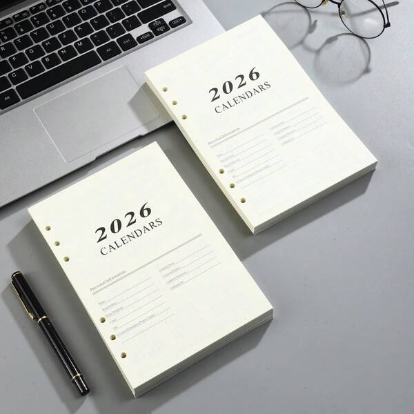 1 pieza Recambio de agenda/cuaderno tamaño A5 en inglés para 2026, 180 hojas/360 páginas de planeador de hojas sueltas, planificador diario de 365 días con espacios para horarios, apto para escuela de enero a diciembre de 2026, útiles escolares, de vuelta a la escuela