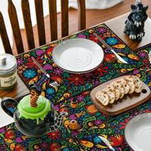 4pcs Mexican Flower Placemats For Dining Table, Floral Decoration Washable Table Mat, Home Decor, Holiday Supplies 32*42cm