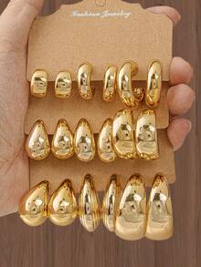 18pcs/Set Fashionable Geometric Textured Hoop Earrings, Gift For Mom, Relatives, Friends (Made Of ABS Plastic) - Multicolor - View 10