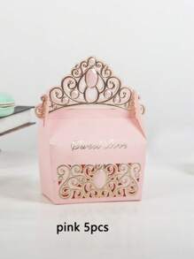 5pcs/Set European Style Wedding Party Decoration Elegant Crown Gift Box, Birthday Party Favor Paper Candy Boxschool Supplies,Back To School