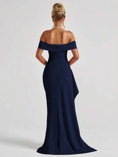 Sexy Off-Shoulder Slit Elegant Fitted Dress, Wedding Extra Long Formal Gown, Bridesmaid Dress, Christmas Party Dress, Cocktail Formal Dress Spring