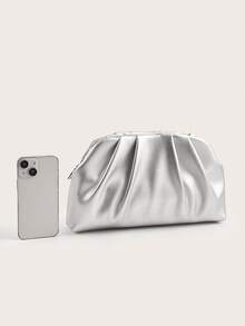 Vintage Solid Color Zipper Clutch,  Suitable For Women, Applicable For Wedding, Party, Prom, Evening Events,Bride - Silver - View 6