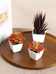 Conjunto de 3 macetas con suculentas simuladas, combinación de verde y rosa, plantas artificiales miniatura falsas para jardín, escritorio, habitación, ventana, regalo de inauguración de casa, decoración de arte, decoración de oficina, boda