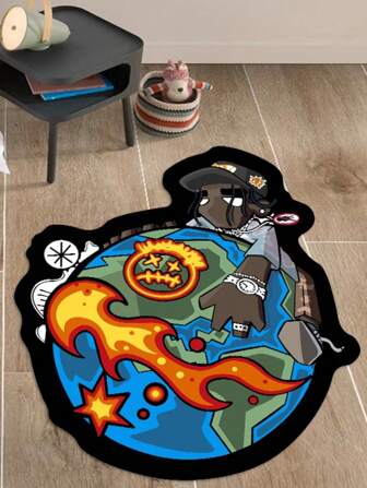 1pc Pirate Themed Area Rug - Soft Polyester, Black With Gold & White Decor, Featuring Skull & Crossbones, Skeleton And Treasure Chest Design, Ideal For Living Room, Bedroom Or Office Decor, Indoor Use Only, Bedroom Decor | Pirate Theme: Decorative Carpet, Bedroom Decor, Small Rug, Carpet, Home Decor, Living Room Rug, Living Room Small Rug, Bedroom Rug, Living Room Home Decor, Outdoor Rug, Washable Decorative Rug | Durable Mat, Nautical Decor