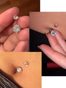 5pcs/Set Of Stainless Steel Short Style Classic Belly Piercing Jewelry Navel Rings For Women, Heart Shaped Flower Shining Exquisite Zirconia Inlay Valentines,Mom's Day Gift