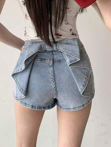 Quần short denim gợi cảm, màu xanh nhạt, co giãn, nâng đỡ và kéo dài chân. - Màu xanh lam - Xem 3