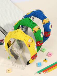 1 pieza Diadema ancha estilo escolar para niñas con lápiz y manzana de dibujos animados, diadema anudada como accesorio para el cabello para el primer día de clases, regalo para nuevo semestre, aro para el cabello para niños - Multicolor - Ver 1