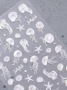 2pcs Ocean Jellyfish Nail Decals, Ocean Animals Summer Nail Art Pattern, Cute Kawaii Nail Art Decoration, Self-Adhesive Stickers, DIY Nail Supplies, Manicure Accessories Tools For Salon