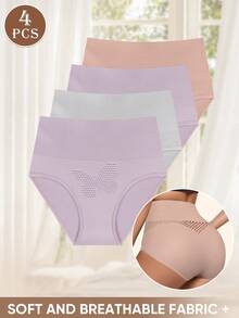 MEIYATING 4pcs High Waisted Tummy Control Seamless Panties For Women, Hollow Flora Pattern Design - Multicolor - View 6