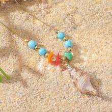 A Summer Beach Exaggerated Style Octopus Dripping Oil Starfish Shell Snail Cross Multi-Layer Diamond Pendant Necklace