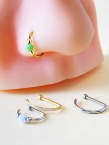 1/3/5pcs Men And Women Fake Pierced Nose Rings Fashion 18K Gold D-Shaped Punk Hip Hop Fake Nose Ring Non-Piercing Inlaid Zirconia/Opal Nose Clip Stainless Steel Pierced Nose Septum For Teenagers Body Jewelry, Suitable For Men And Women Daily Wear, Prom, Party, Valentine's Day, Halloween, Christmas, Mother's Day, Girlfriend/Boyfriend/Mother/Father/Birthday Holiday Gift - Multicolor - View 3