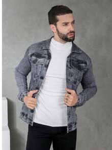 Men's High Quality Winter Premium Denim Jacket - Marbled Black - View 2