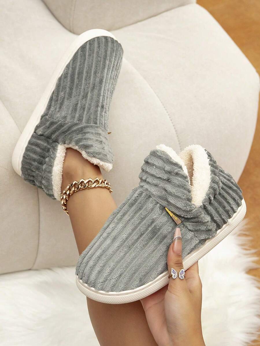 Autumn/Winter Couple's Enclosed Heel Slippers, Warm Home Use,Furry Shoes,Fluffy Slippers - Grey - View 1