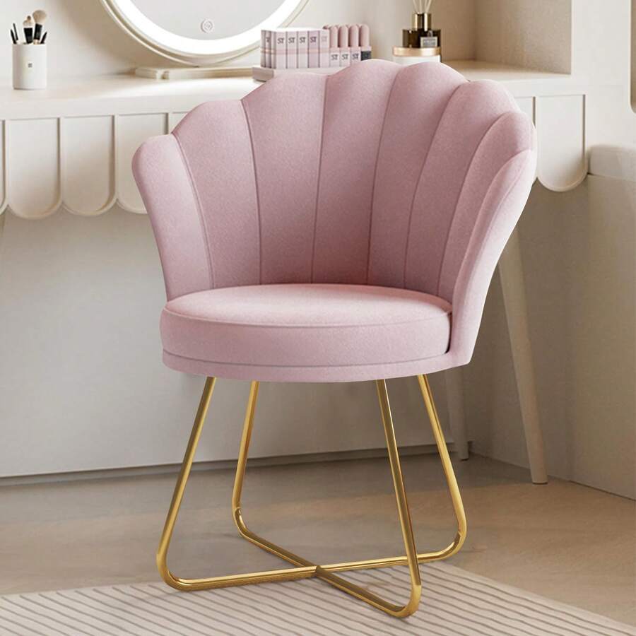 Daluvenix Polstersessel Esszimmerstühle, Stuhl Schminktisch, Stuhl Samt, Blütenblatt-Rückenlehne Lehnstuhl mit Metallbeinen Gold, Bis 150 KG Belastbar - Pink - Übersicht 1