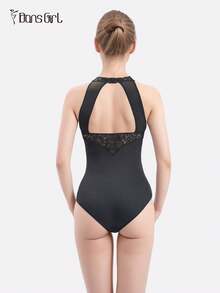 DonsGirl 一件式女式蕾丝刺绣背心，适合芭蕾舞、现代舞、古典舞和体操连体衣，性感女孩紧身衣 - 黑色 - 查看 3