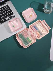Caja de pastillas compartimentada personalizada, estuche de pastillas a prueba de humedad, organizador de pastillas de viaje para el bolsillo, caja de pastillas portátil, organizador de pastillas para personas mayores con compartimentos grandes, organizador de pastillas pequeño para bolso o bolsillo, adecuado para actividades al aire libre, viajes de negocios y recordar a las personas mayores que tomen la medicina a tiempo - Rosa - Ver 2
