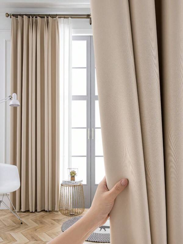 1pc Solid Color Faux Silk Blackout Curtains With Rod Pocket, Suitable For Living Room And Bedroom - Sheer And Light Filtering Curtain Panels