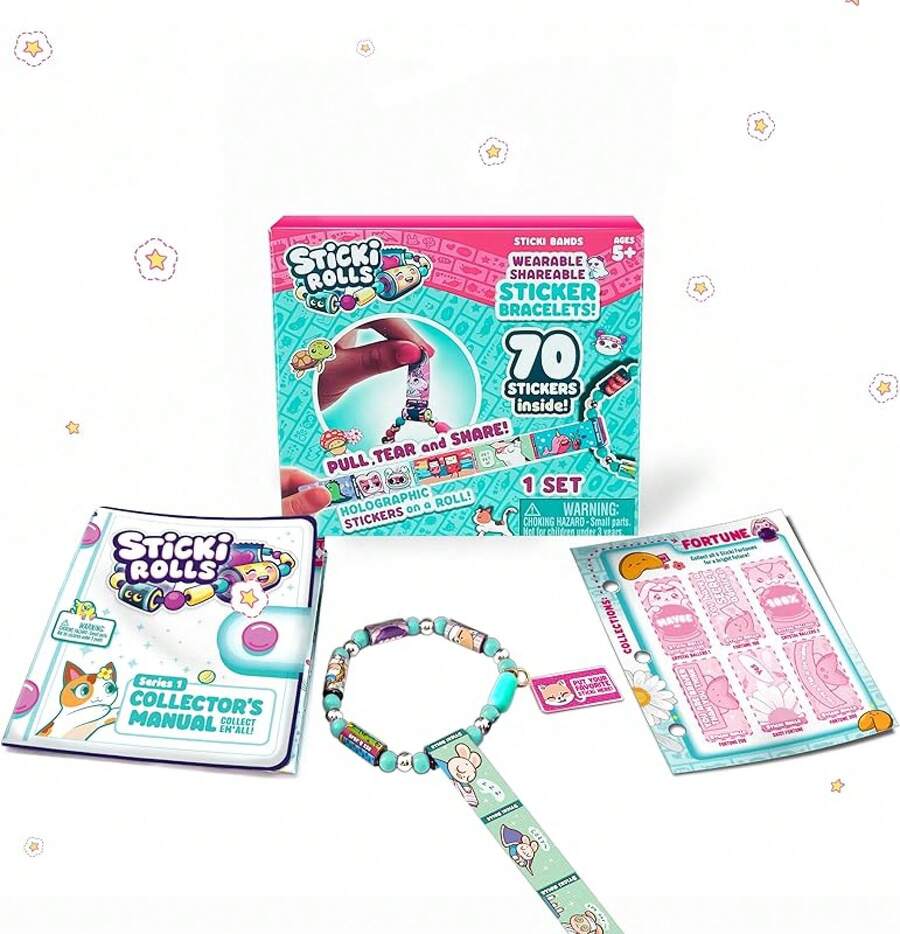 Rolls Bands - Wearable & Shareable Sticker Bracelet| Includes 70 Stickers| 2 Mystery Reveal Rolls| Over 1000 Sticker Designs To Discover And Collect!(Series 1 Pink) - Turquoise - View 1