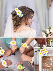 8件套夏威夷花朵发夹，女士芙蓉花和莲花发夹，人造花发夹，适合度假、海滩派对，波西米亚风格布艺发夹套装，优雅纯色花朵发夹，芙蓉花发饰，扁平爪夹，发爪，头部饰品，发夹，夏季，假日，旅行，节日，生日 - 彩色 - 查看 5