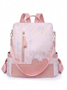 Mochila de viaje de moda para mujer, de gran capacidad, con diseño antirrobo de bloques de color, apta para laptop, mochila estudiantil, estilo callejero
