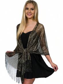 Metallic Glitter Shawl Wrap For Evening Dresses And Weddings - 黑色/金色 - 查看 6