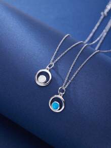 1pc 925 Sterling Silver Minimalist Personalized Opal Concentric Circle Pendant Necklace, Gifts For Girlfriend Or Best Friend, Daily Wear Jewelry Gift