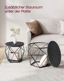 Couchtisch rund, 2er Set, Wohnzimmertisch, Beistelltisch, Vintage-Flair, abnehmbare Tischplatte, für Wohnzimmer,Tintenschwarz - Tintenschwarz - Übersicht 7
