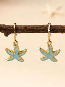 Conjunto de Joias Femininas: Colar com Pingente em Forma de Estrela-do-mar e Brincos, Joias de Praia/Oceano de Estilo Versátil e da Moda