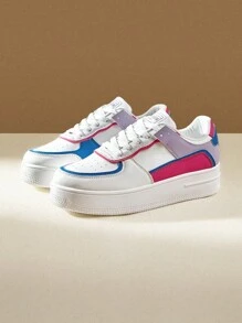 Women's Fashion Lace-Up Thick Soled Casual Sneakers, Waterproof Platform White Sport Shoes, For Autumn & Spring