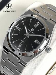 Pablo Raez 1 件男士珠宝夏季配饰大号重型钢表高品质 AAA 复古流行顶级全新奢华 IPS 银色不锈钢手链链 50 米防水简约日历时钟男士纯金属钢 - 均碼 - 查看 13