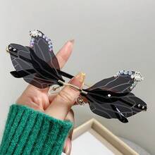 1 件个性化无框边蜻蜓翼水钻装饰时尚眼镜，时髦适合化装舞会学院风适合返校蝴蝶形水钻装饰