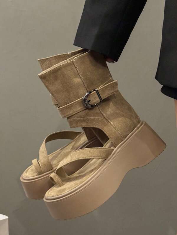 Sandalias de plataforma de suela gruesa con cierre de gancho y bucle para mujer, de uso casual en verano